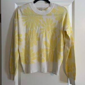 LOFT Women's Cream and Yellow Floral Sweater